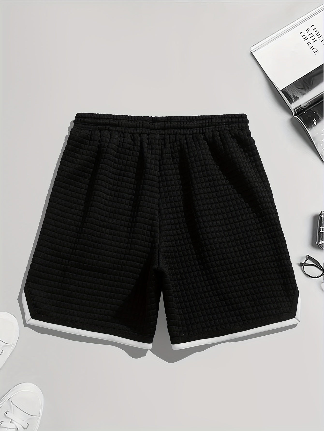 Short de Plage Homme Noir – Longueur Genou, Blocs de Couleur & Tissu Stretch | FR S à XXL
