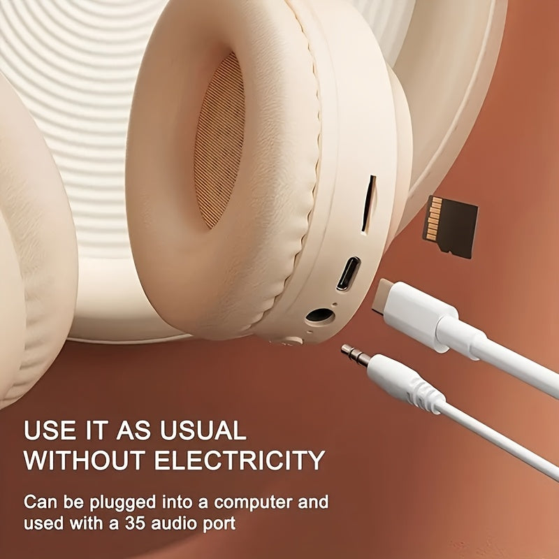 Casque Sans Fil Supra-Auriculaire Pliable – Micro Intégré, Batterie 150mAh & USB-C | Thème Anime & Film | Noir & Beige
