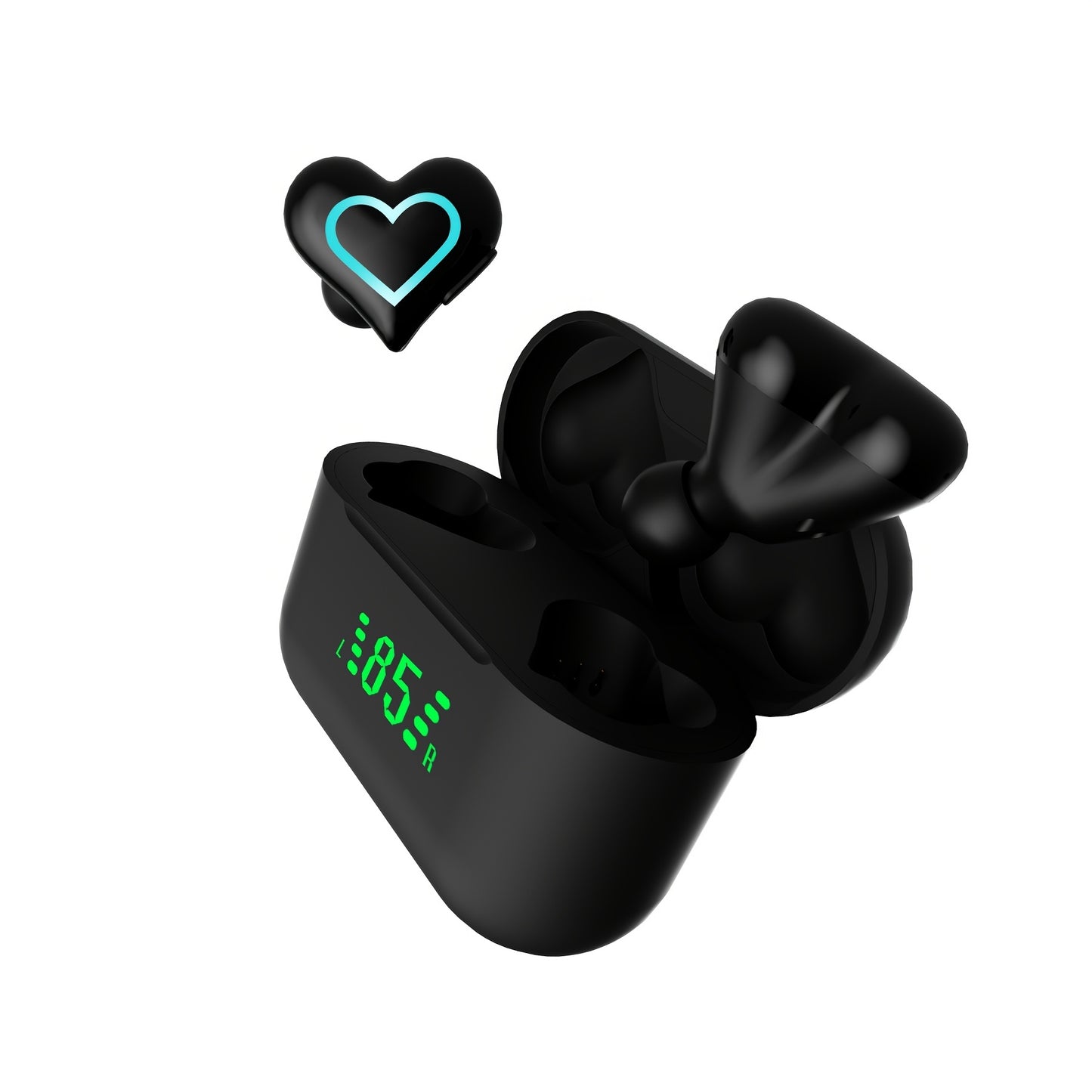Ecouteurs Sans Fil TWS Coeur - LED, Bluetooth, Reduction de Bruit, Sport & Gaming
