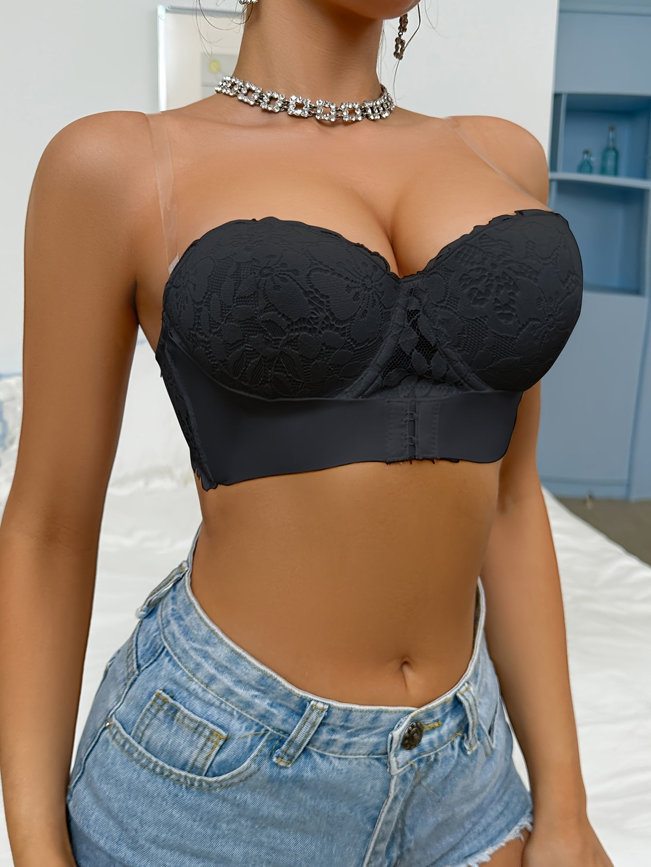Bustier Soutien-Gorge Balconnet Dentelle Femme — Sans Bretelles, Armatures, 4 Coloris, EU 70A-90C