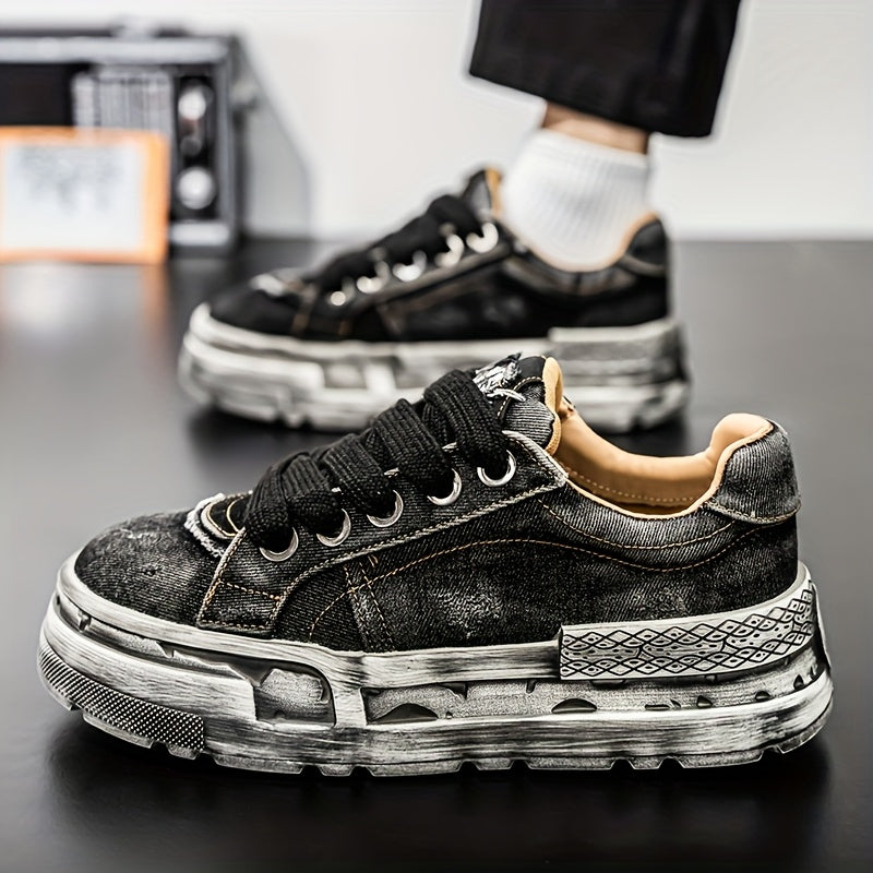 Chaussures Décontractées Homme — Denim Délavé Rétro, Semelles Épaisses, 3 Coloris, EU 38.5-43