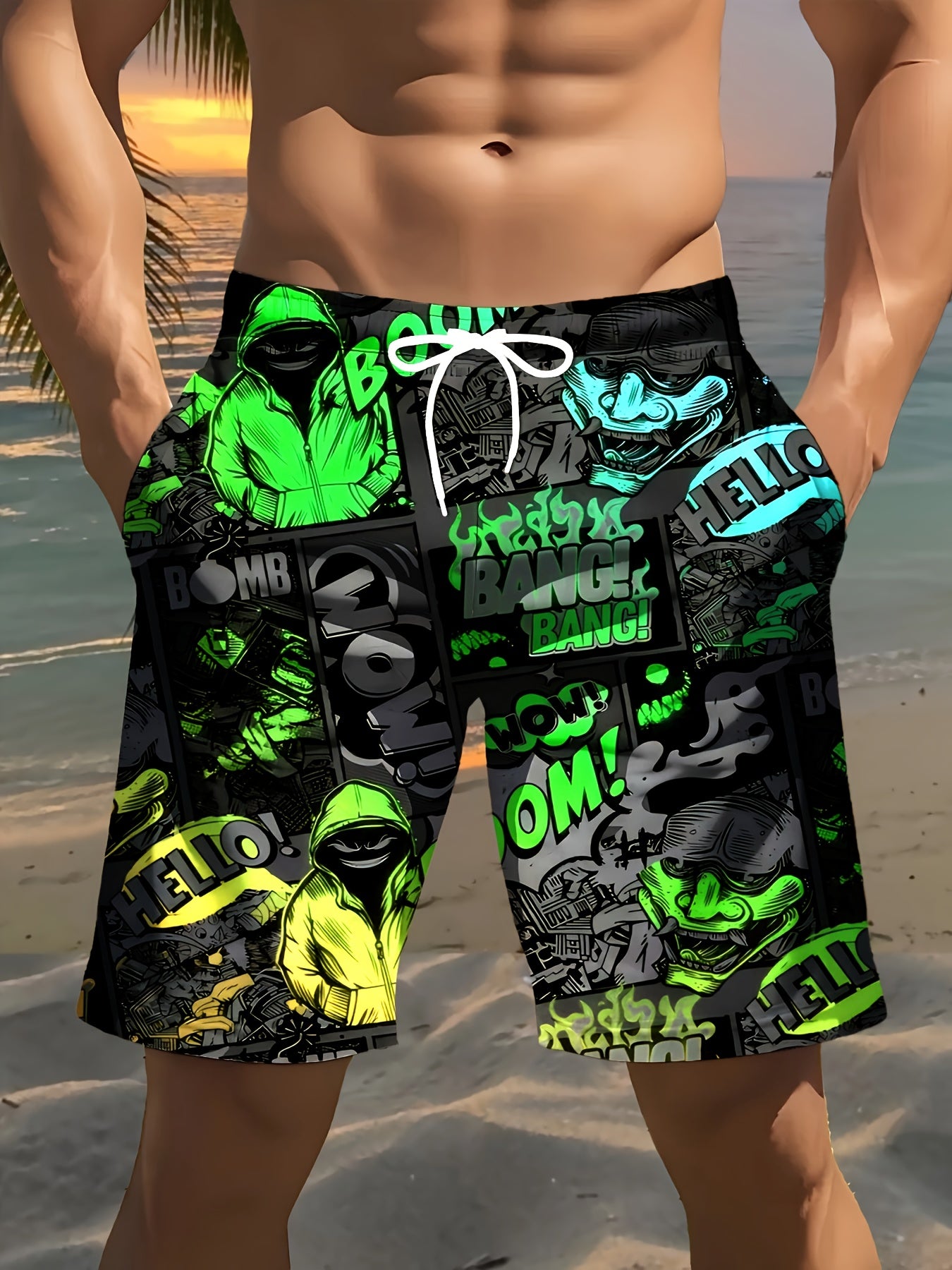 Short de Plage Homme Imprimé 3D – Style Hip-Hop Audacieux 🎵🏖️