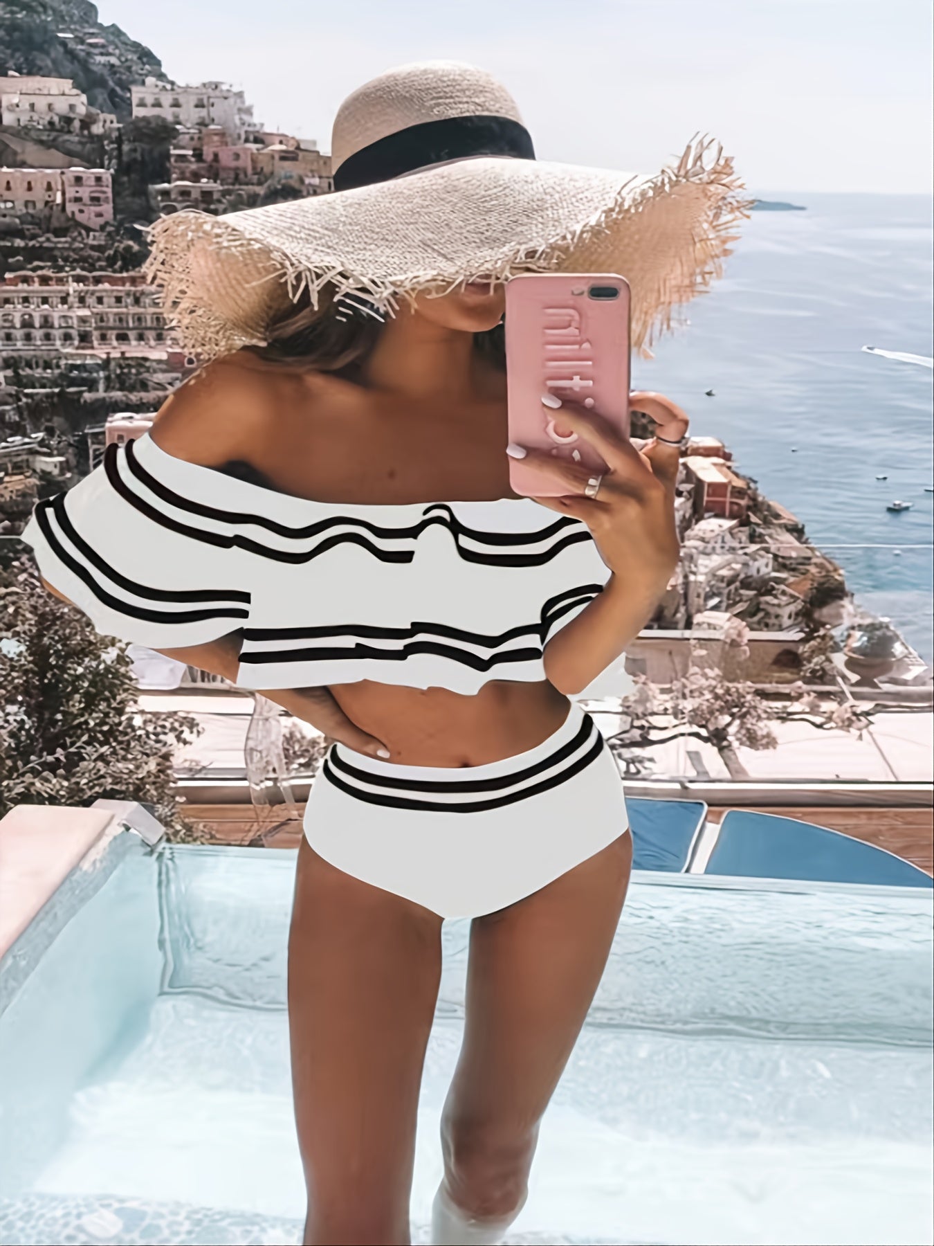 Bikini Bandeau À Volants Femme – Épaules Dénudées, Couleur Unie & Tissu Polyamide | S M L XL | OATONCAOMI