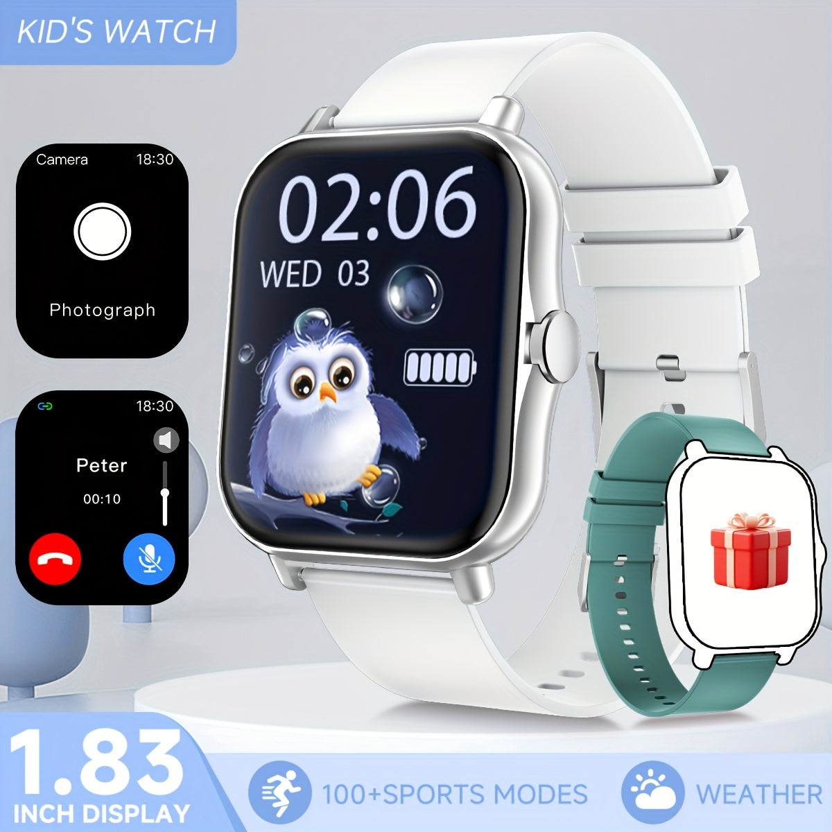 Montre Connectee Enfants Ados Ecran Tactile - Podometre, Musique, Calendrier, Alarme, Bracelet Silicone, 6 Coloris