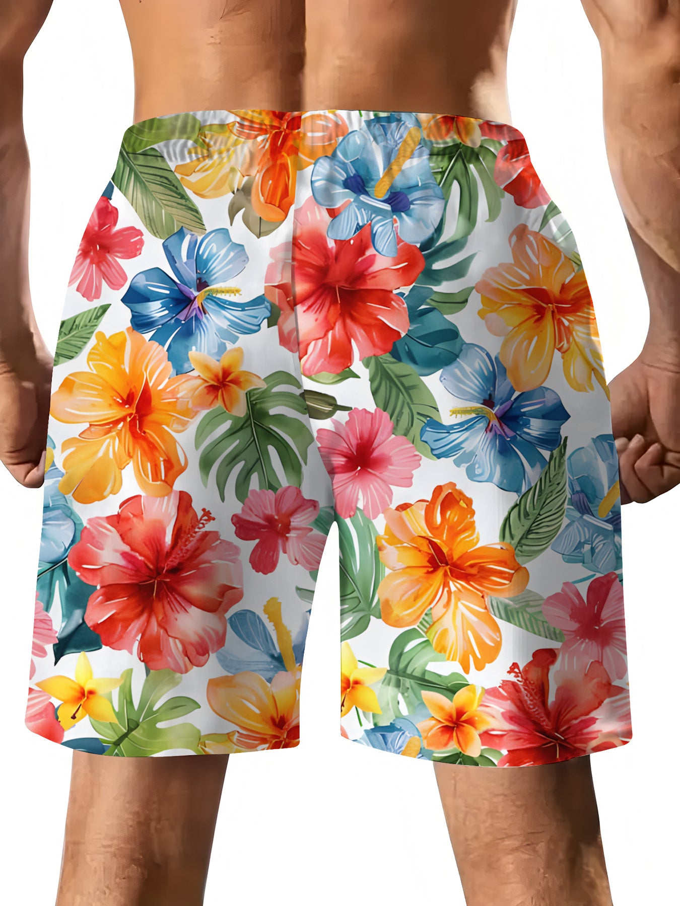 Short Homme Imprimé Floral & Géométrique – Style Vacances Décontracté, Légèrement Extensible | S au XXL