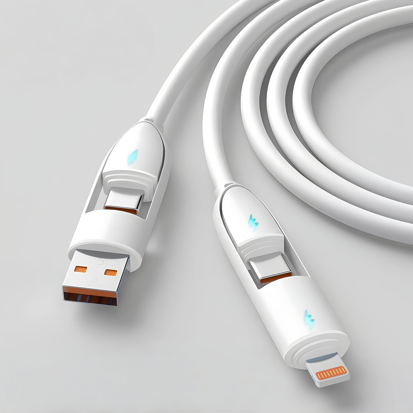 Câble de Charge Ultra-Rapide 4 en 1 – 66W, Type-C vers Lightning, Silicone | ZQJIL