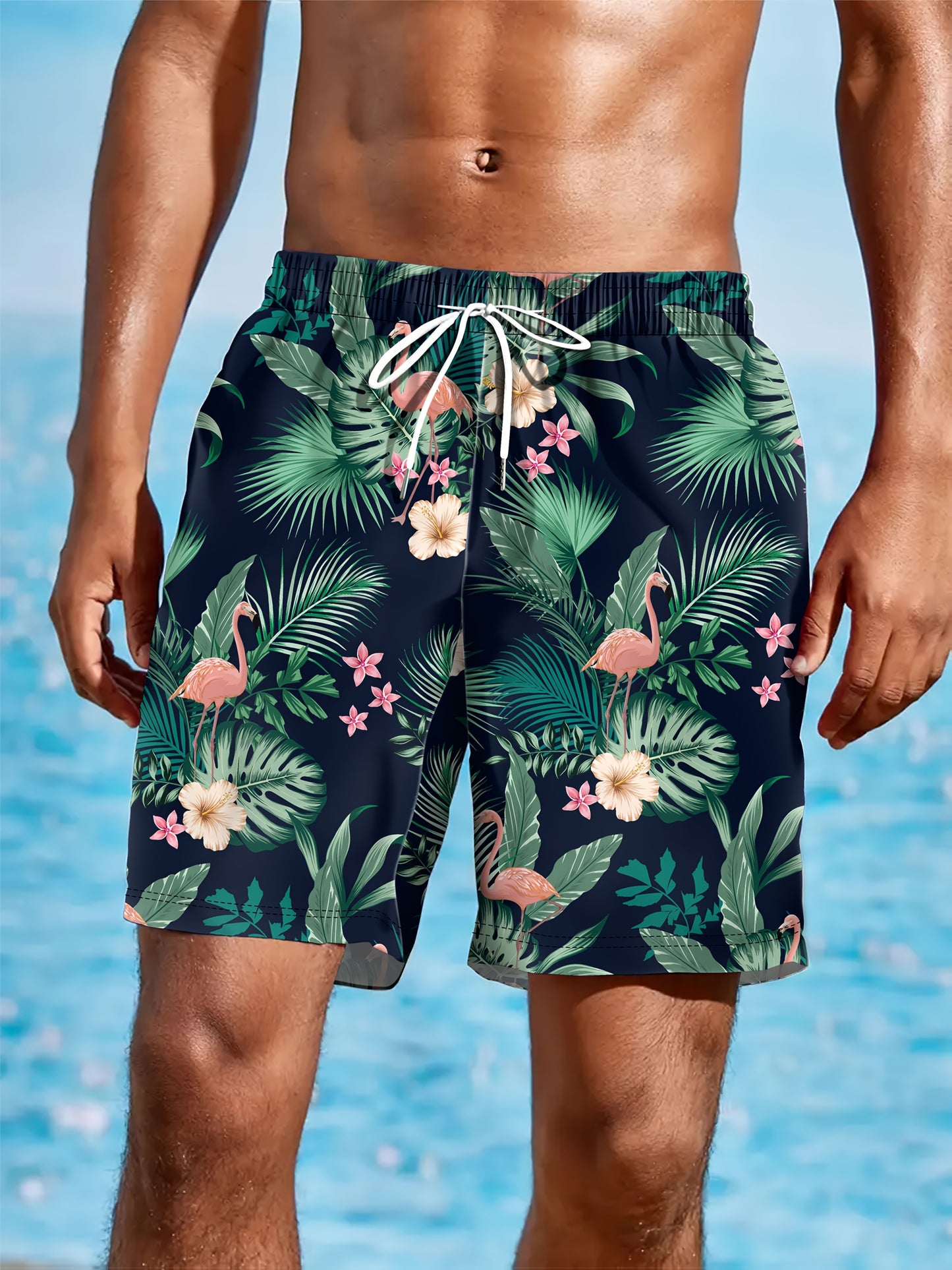 Pantalon de plage homme imprimé tropical avec poches - Coupe standard, style vacances
