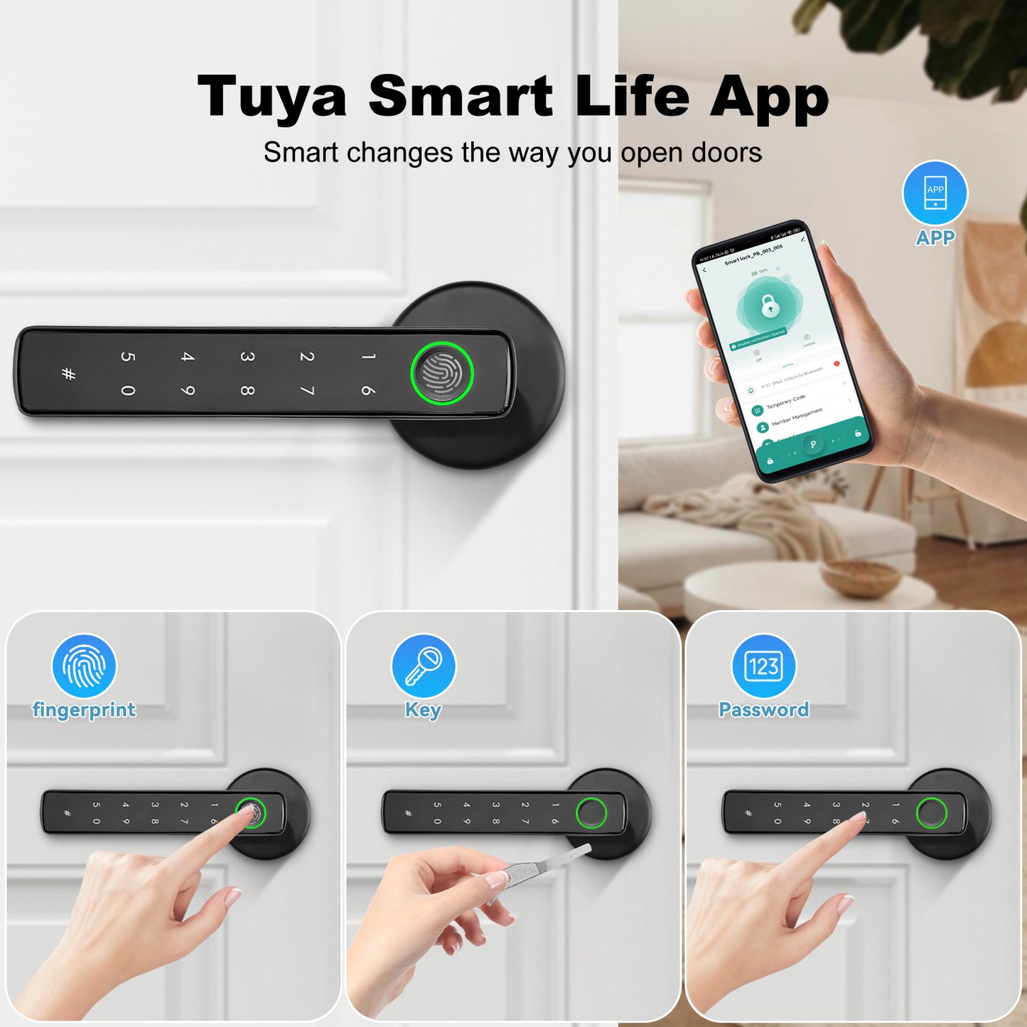 Serrure Connectée Biométrique MANENVARI 4-en-1 – Empreinte Digitale, Application Tuya, Mot de Passe & Clé | Alliage Aluminium