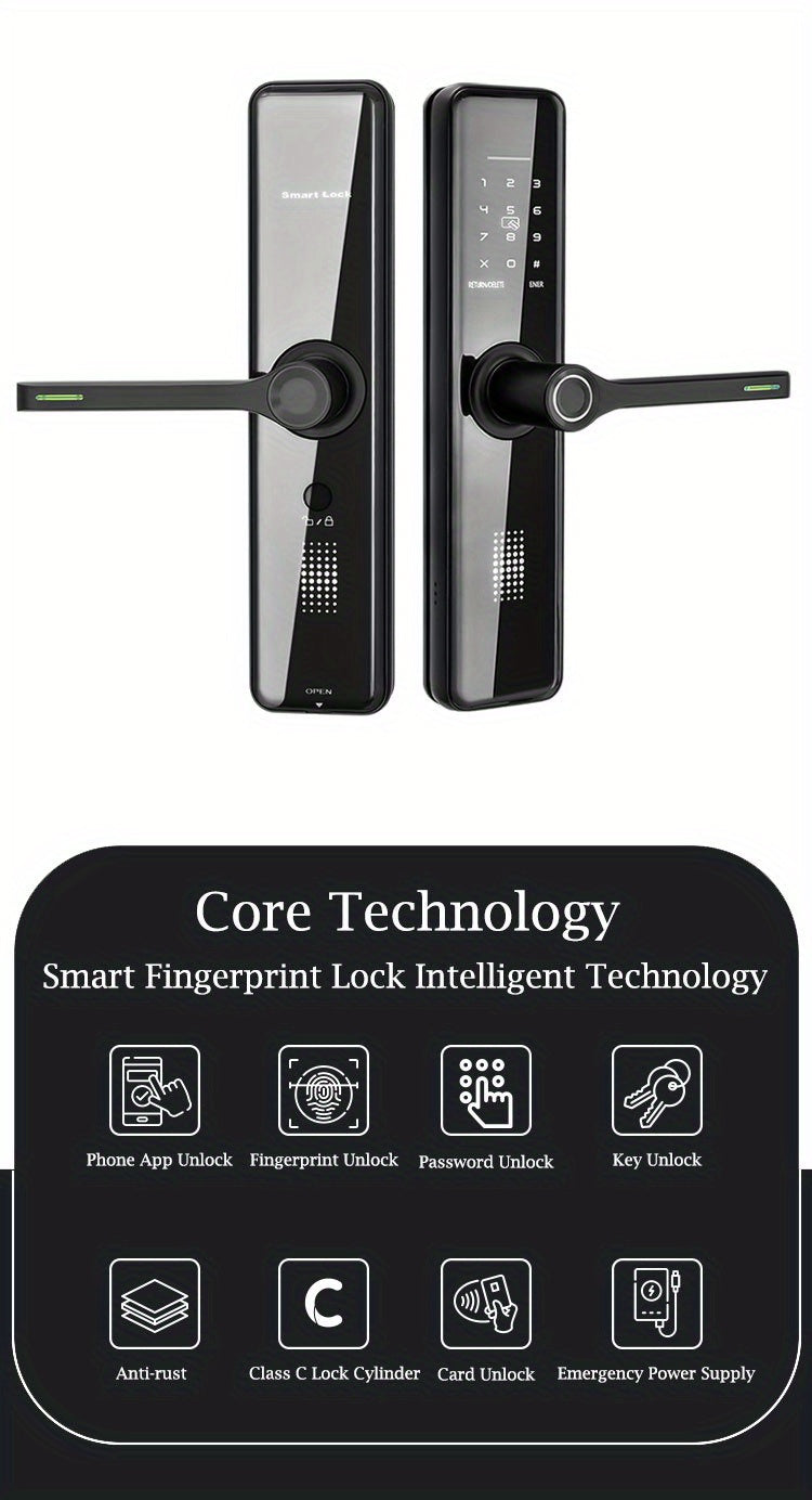 Serrure Connectée SUMUS – Empreinte Digitale, Application Wi-Fi & Clavier | Alliage Aluminium, Résistante aux Chocs