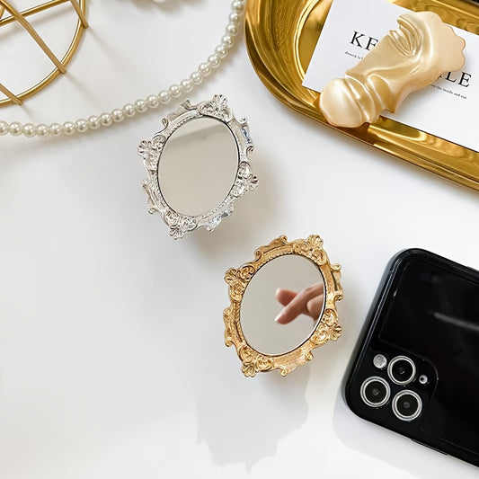 Support Téléphone Pliable ABS avec Miroir – Coussinet Adhésif, Doré & Argenté