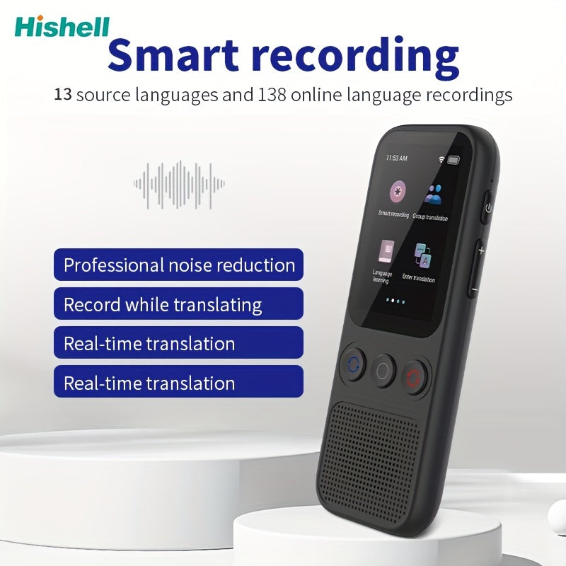 Traducteur Vocal Bidirectionnel Hishell - 138 Langues, Hors Ligne, Ecran Tactile HD 2 pouces, WiFi, USB-C