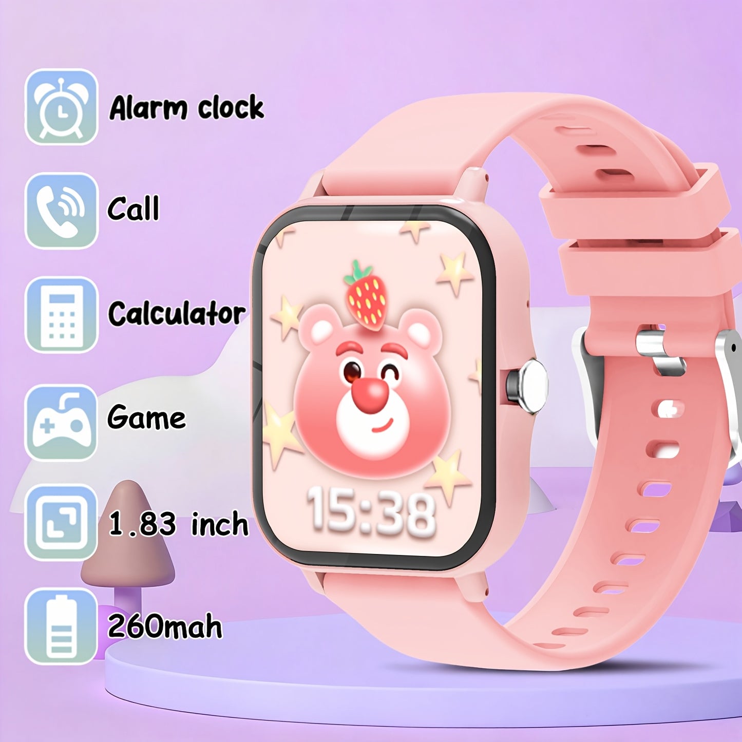 Montre Connectee Enfants Multifonctions - Appels Sans Fil, Musique, Meteo, Lampe Torche, Bracelet Silicone, 3 Coloris