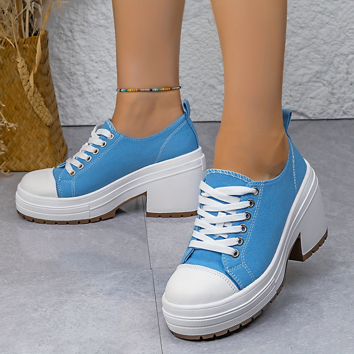 Baskets Femme Mi-Haute Plateforme Lacets - Tissu Semelle PU Style Sport 7 Coloris EU 36-42