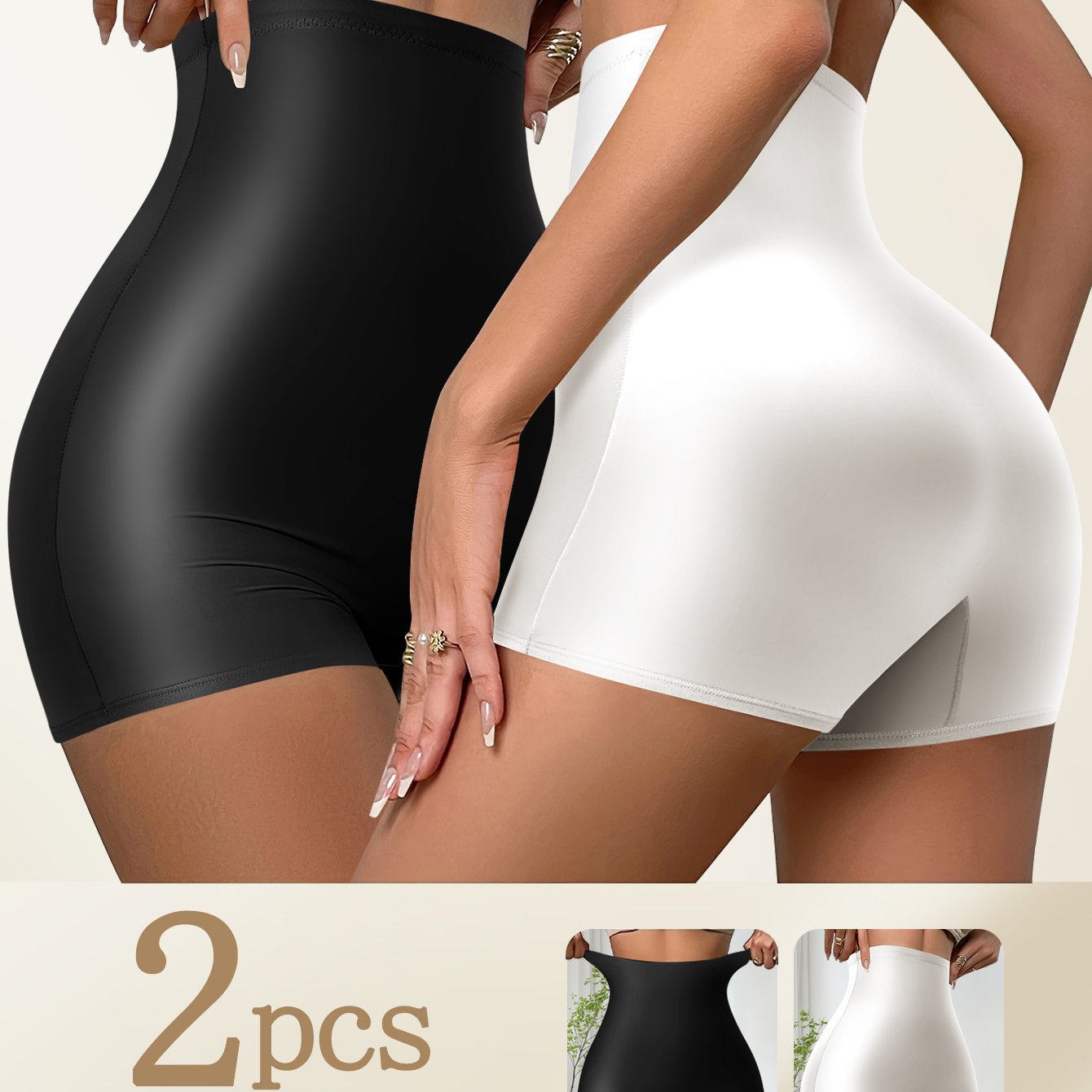 Lot de 2 Boxers Taille Haute Femme – Tissu Huilé Gainant, 77% Polyamide