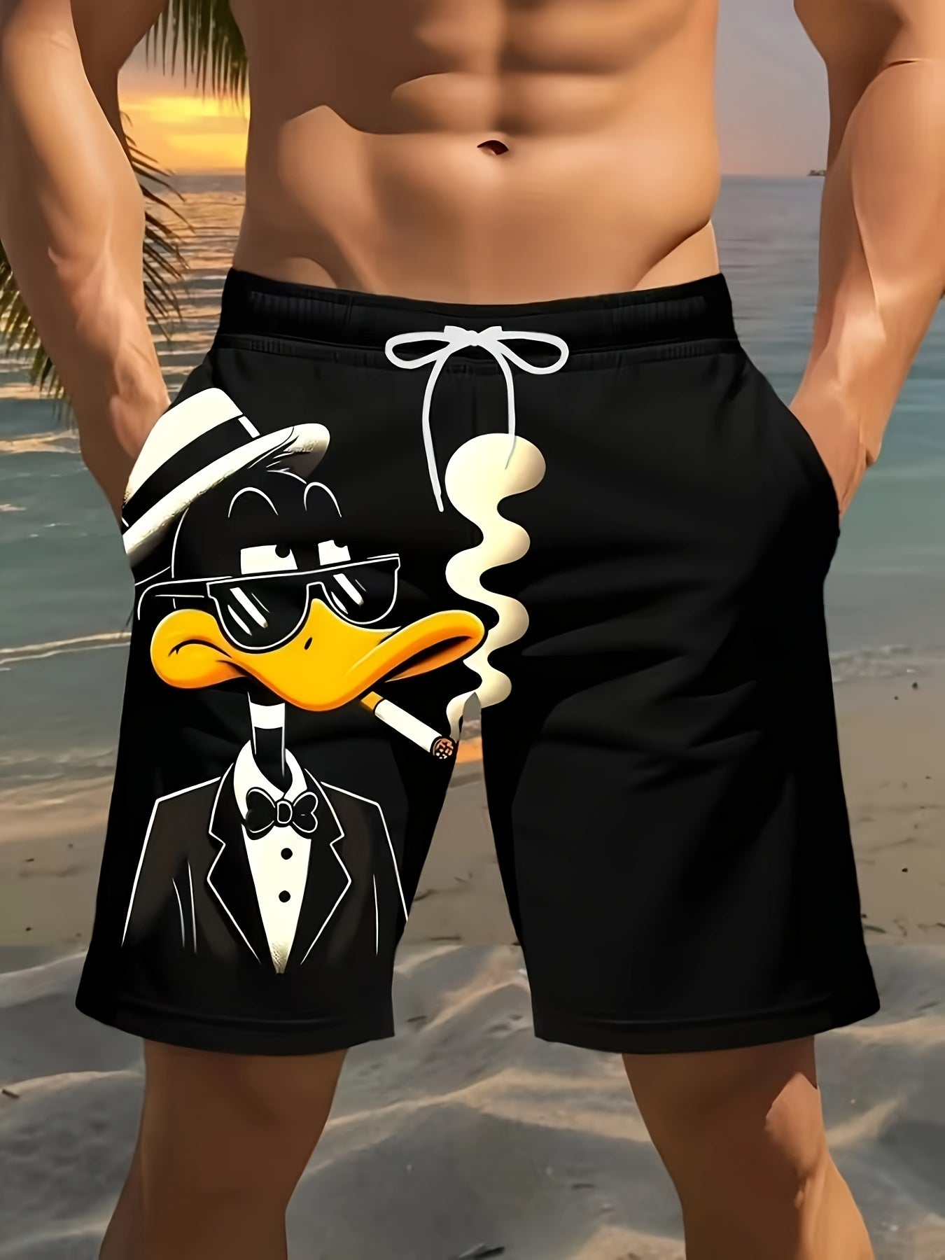 Short de Plage Homme Imprime Canard 3D - Cordon de Serrage Ajustable