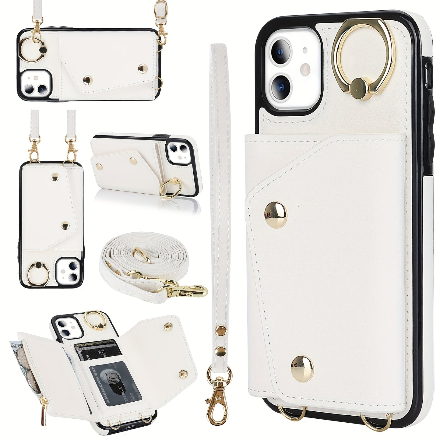 Étui Portefeuille Bandoulière iPhone – Similicuir, Support Intégré, Anti-Choc 📱✨