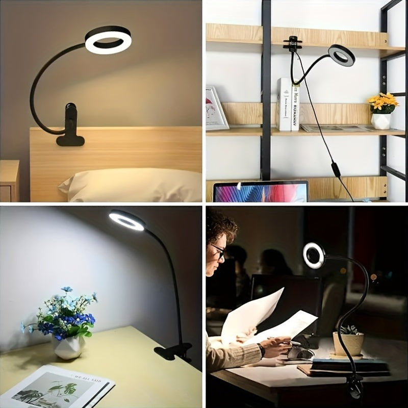 Lampe de bureau LED pince USB - Bras flexible 360° luminosité réglable