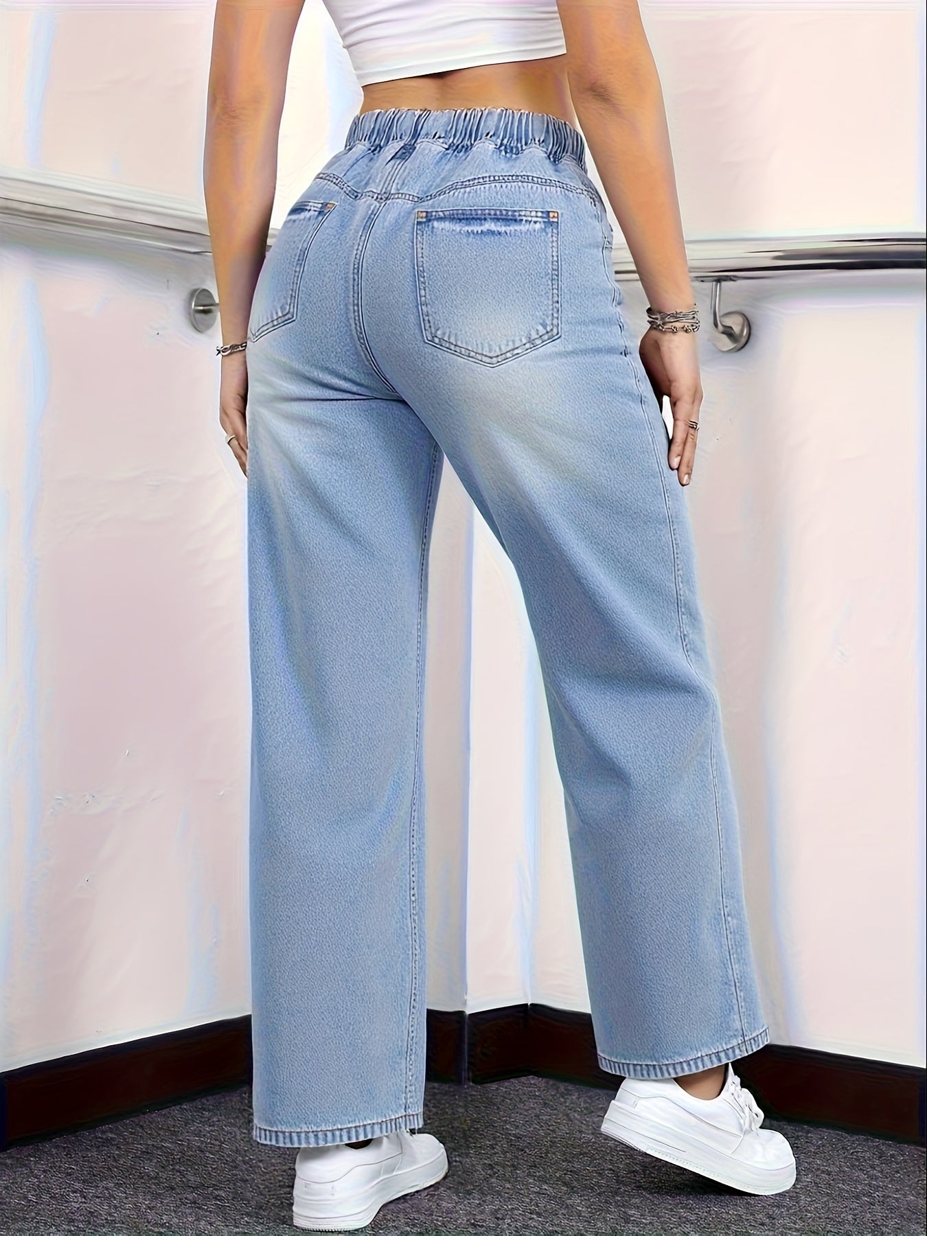 Jean Denim Stretch Taille Haute Femme - Jambes Droites Style Street