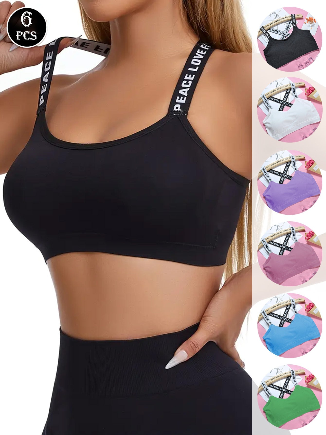 Lot de 6 Brassières de Sport Imprimées JOINBUY – Bretelles Croisées, Rembourrage Amovible | Yoga & Fitness | S au XXL