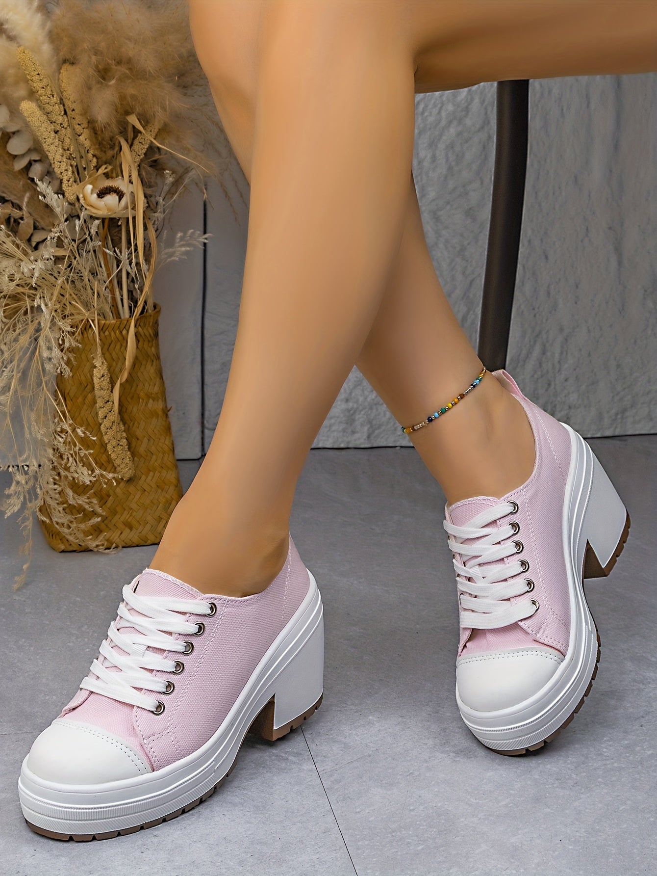 Baskets Femme Mi-Haute Plateforme Lacets - Tissu Semelle PU Style Sport 7 Coloris EU 36-42