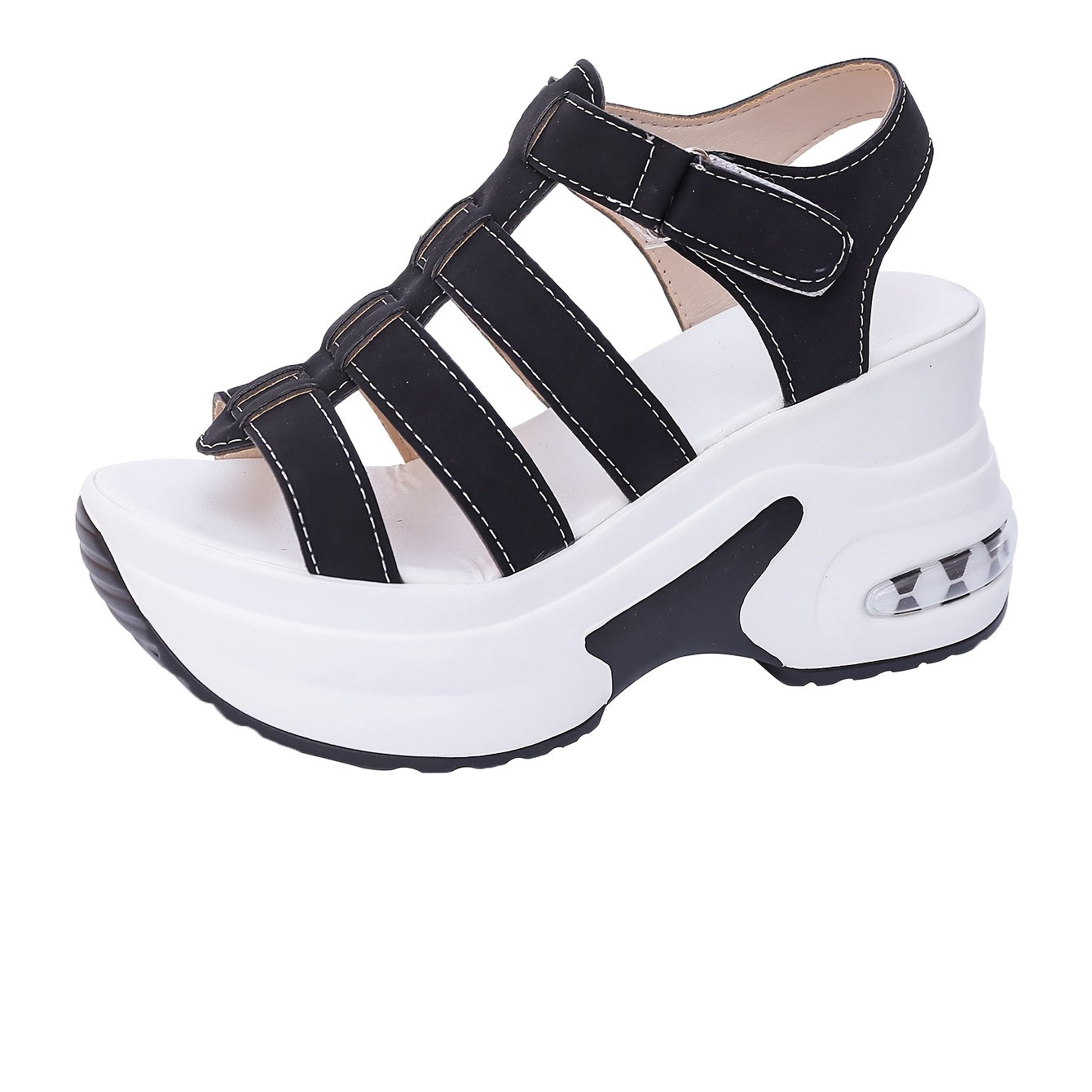 Sandales Compensées Femme - Talon Epais, Bout Ouvert, Boucle
