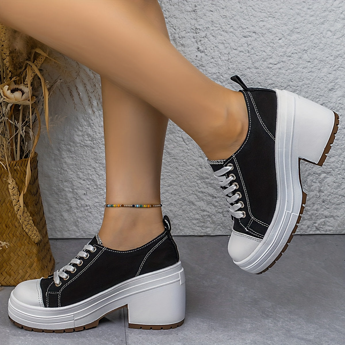 Baskets Femme Mi-Haute Plateforme Lacets - Tissu Semelle PU Style Sport 7 Coloris EU 36-42