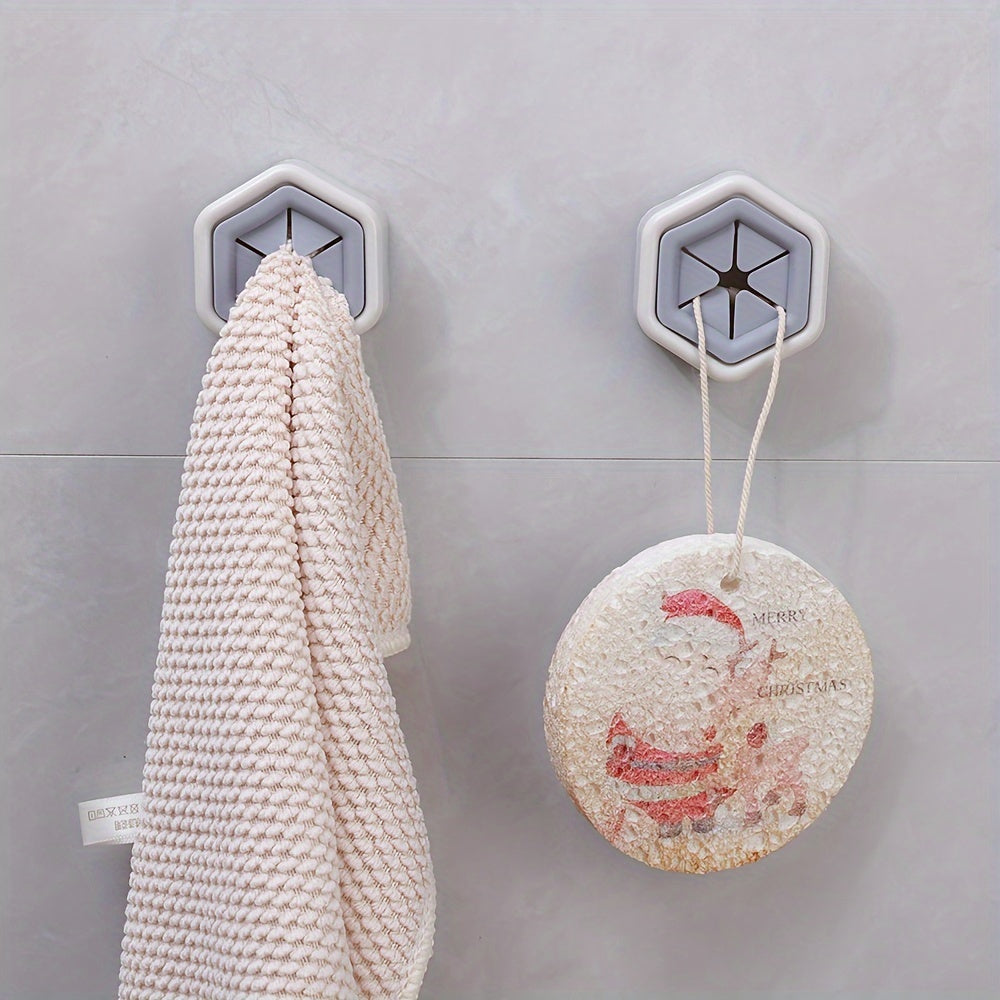 Lot de 5 crochets hexagonaux muraux - Porte-serviettes, rangement cuisine salle de bain, plastique, fixation murale