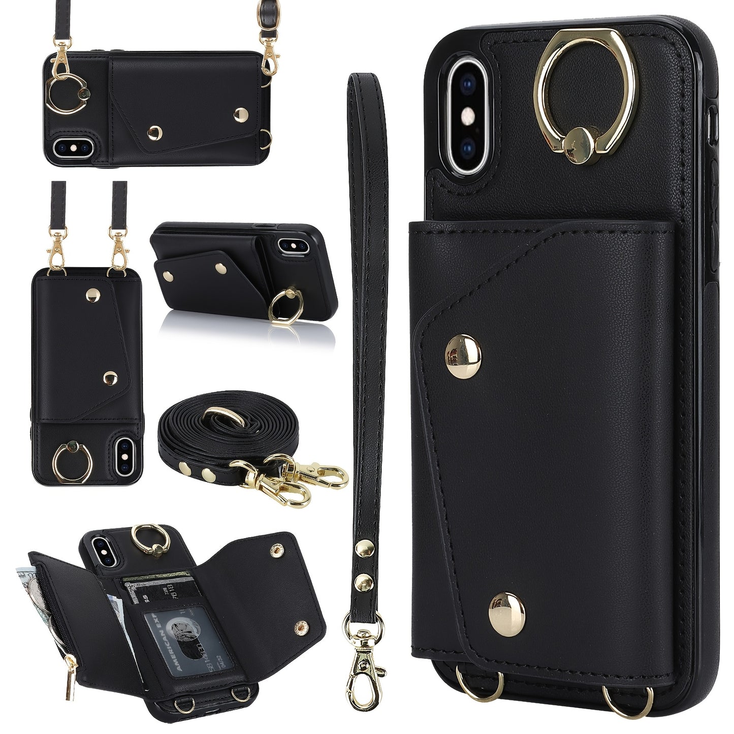 Étui Portefeuille Bandoulière iPhone – Similicuir, Support Intégré, Anti-Choc 📱✨