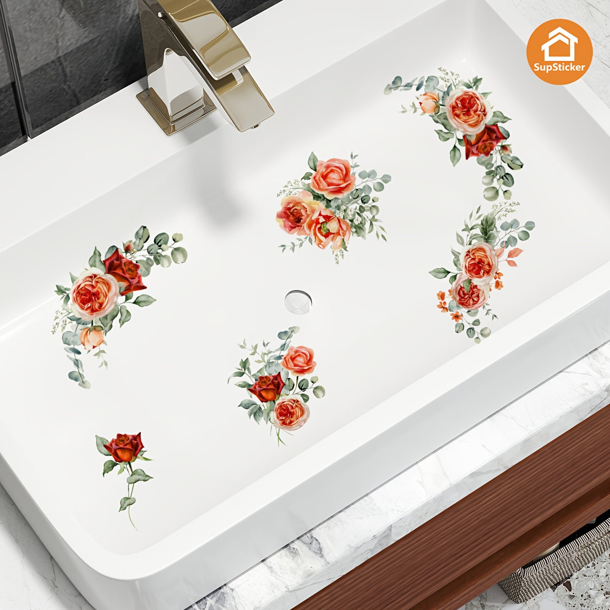 Sticker Autocollant Baignoire Lavabo Motif Floral - Vinyle, Facile a Poser, 4 Coloris, 32x47cm