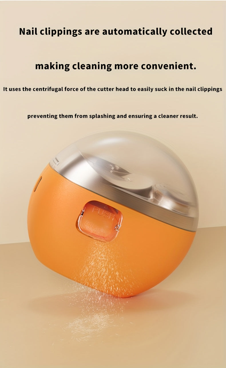 Coupe-ongles electrique 2 en 1 - Manucure, polissage, anti-coupure, eclairage, recharge USB, blanc ou orange