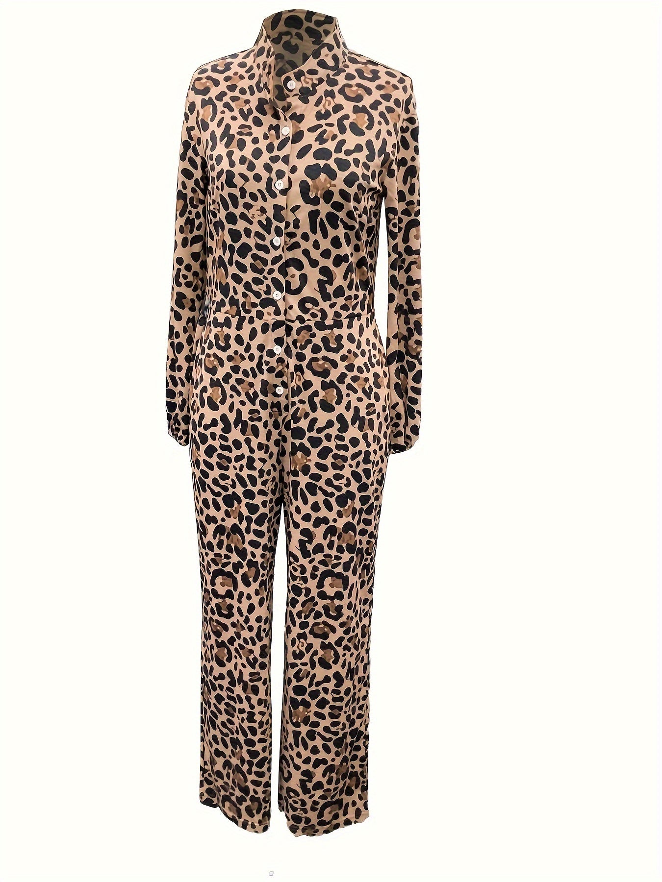 Combinaison Femme Imprimée Manches Longues — Col V, Coupe Ample & Fluide | S-XXL | Printemps-Été