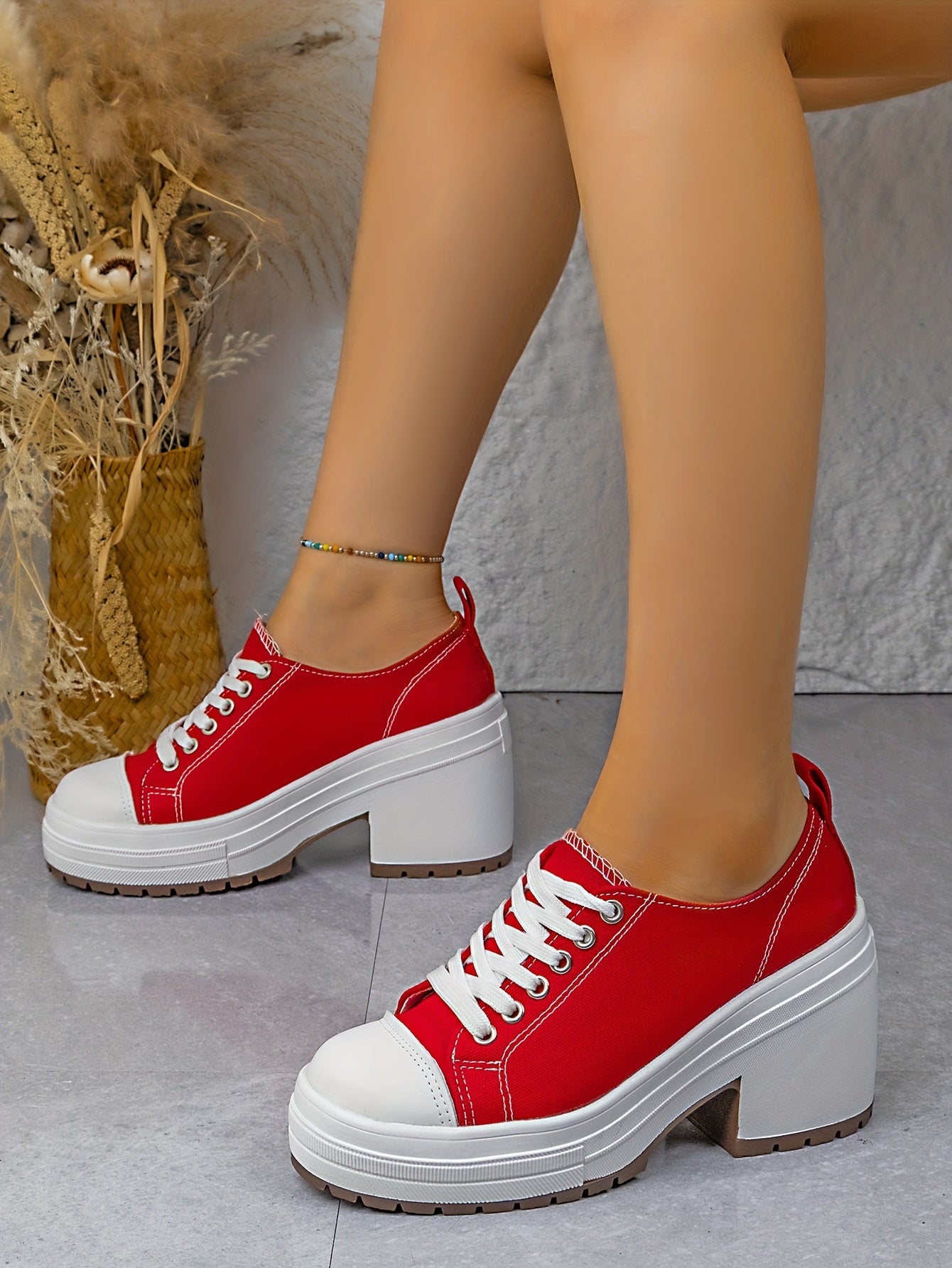 Baskets Femme Mi-Haute Plateforme Lacets - Tissu Semelle PU Style Sport 7 Coloris EU 36-42