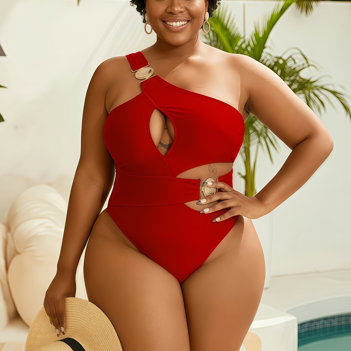 Maillot de Bain Une Piece Femme Sexy - Une Epaule, Push-Up, Grande Taille L a 4XL