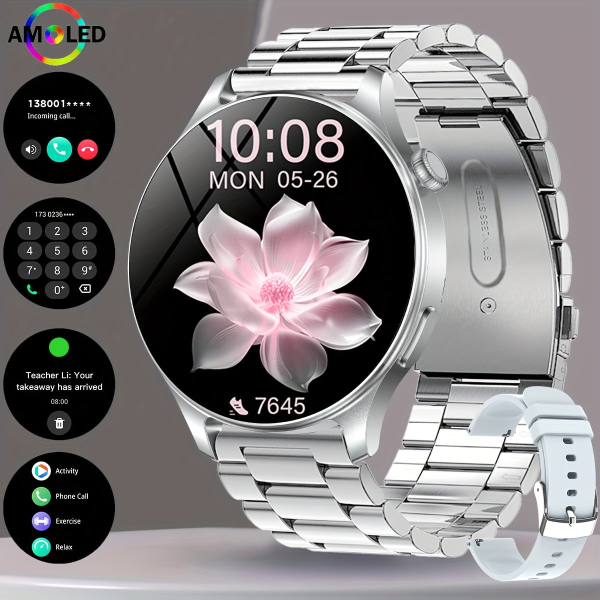 Montre Connectée Femme – Écran AMOLED 1,53", 100+ Modes Sportifs, Appels Sans Fil & IP68 | Charge Magnétique