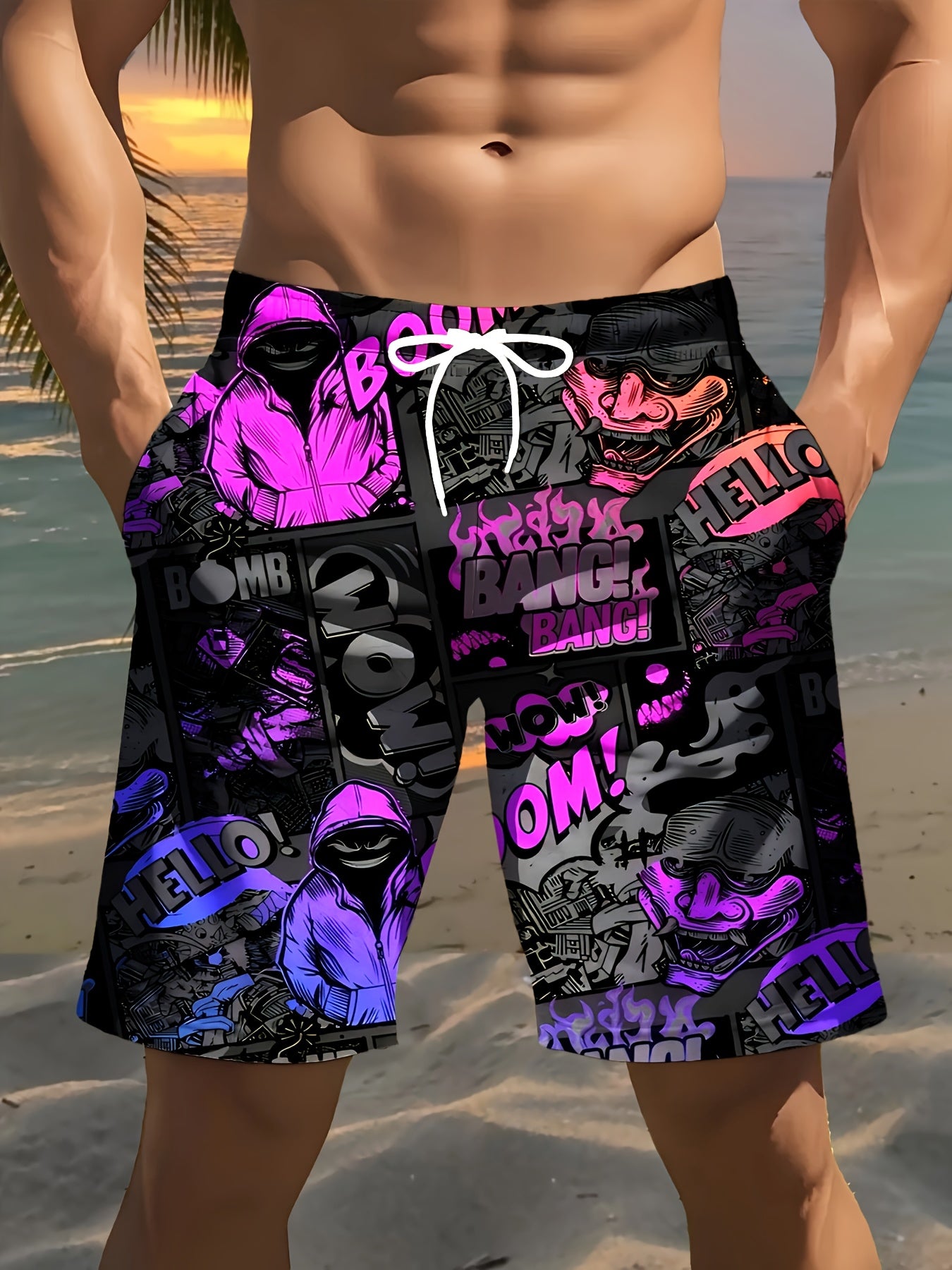 Short de Plage Homme Imprimé 3D – Style Hip-Hop Audacieux 🎵🏖️