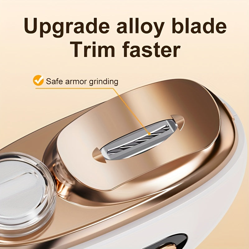 Coupe-ongles electrique 2 en 1 - Manucure, polissage, anti-coupure, eclairage, recharge USB, blanc ou orange