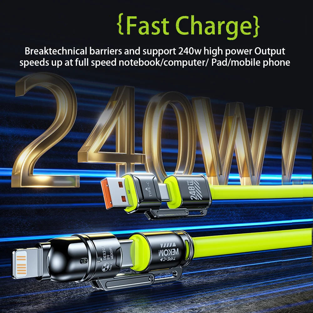 Câble de Charge Rapide 4 en 1 – 240W, USB-C / Lightning / USB-A | 1m & 2m | Hihowin