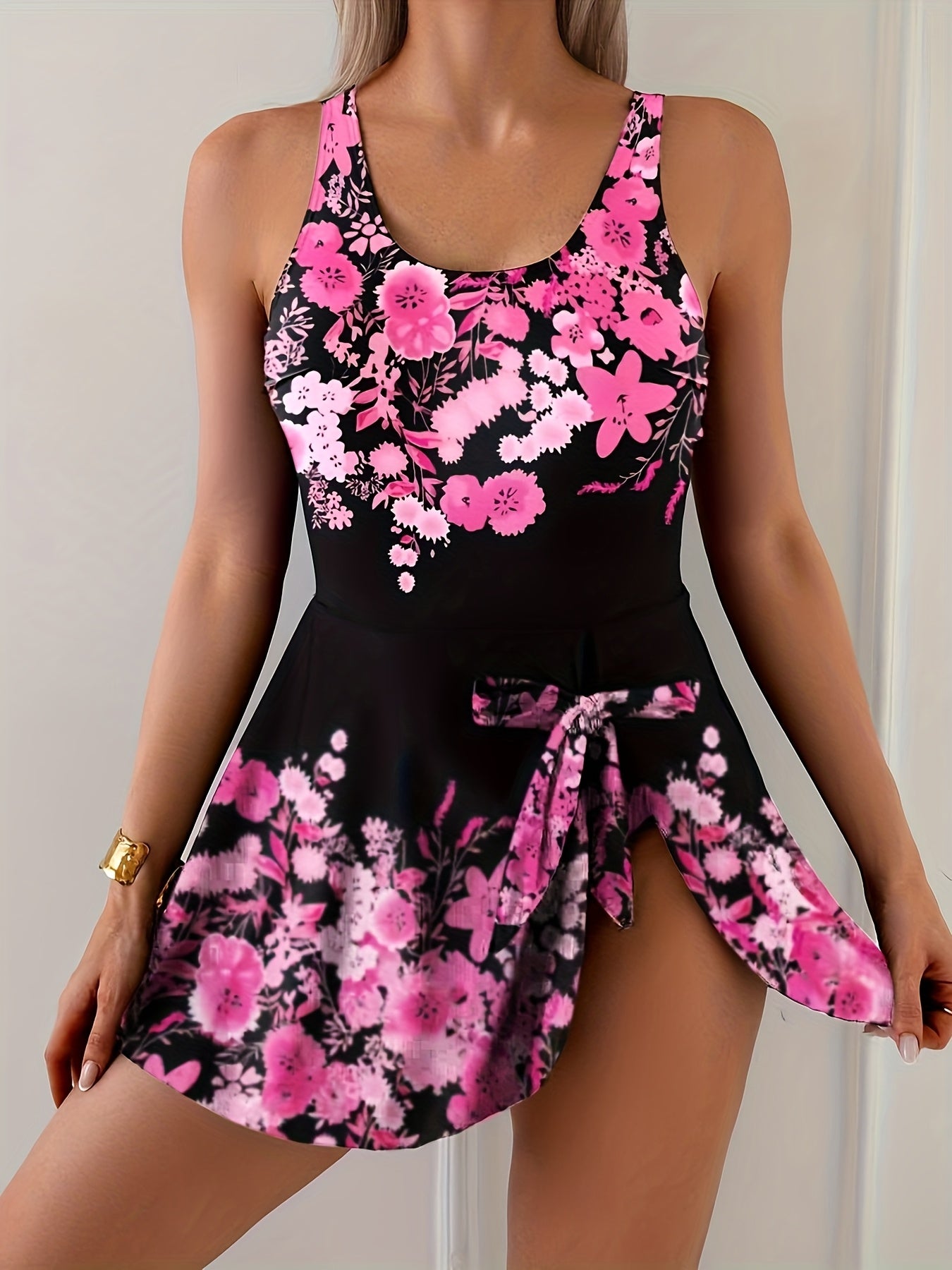 Maillot de Bain 1 Piece Femme Imprime Floral - Style Modeste, Tissu Tisse, Imprime Aleatoire, Multicolore, S au XXL