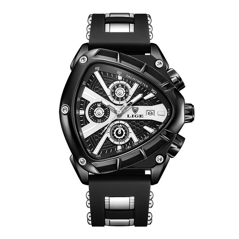 Montre Polygon Homme Etanche 30M Lumineuse avec Calendrier - Boitier Acier, Bracelet Silicone, 5 Coloris