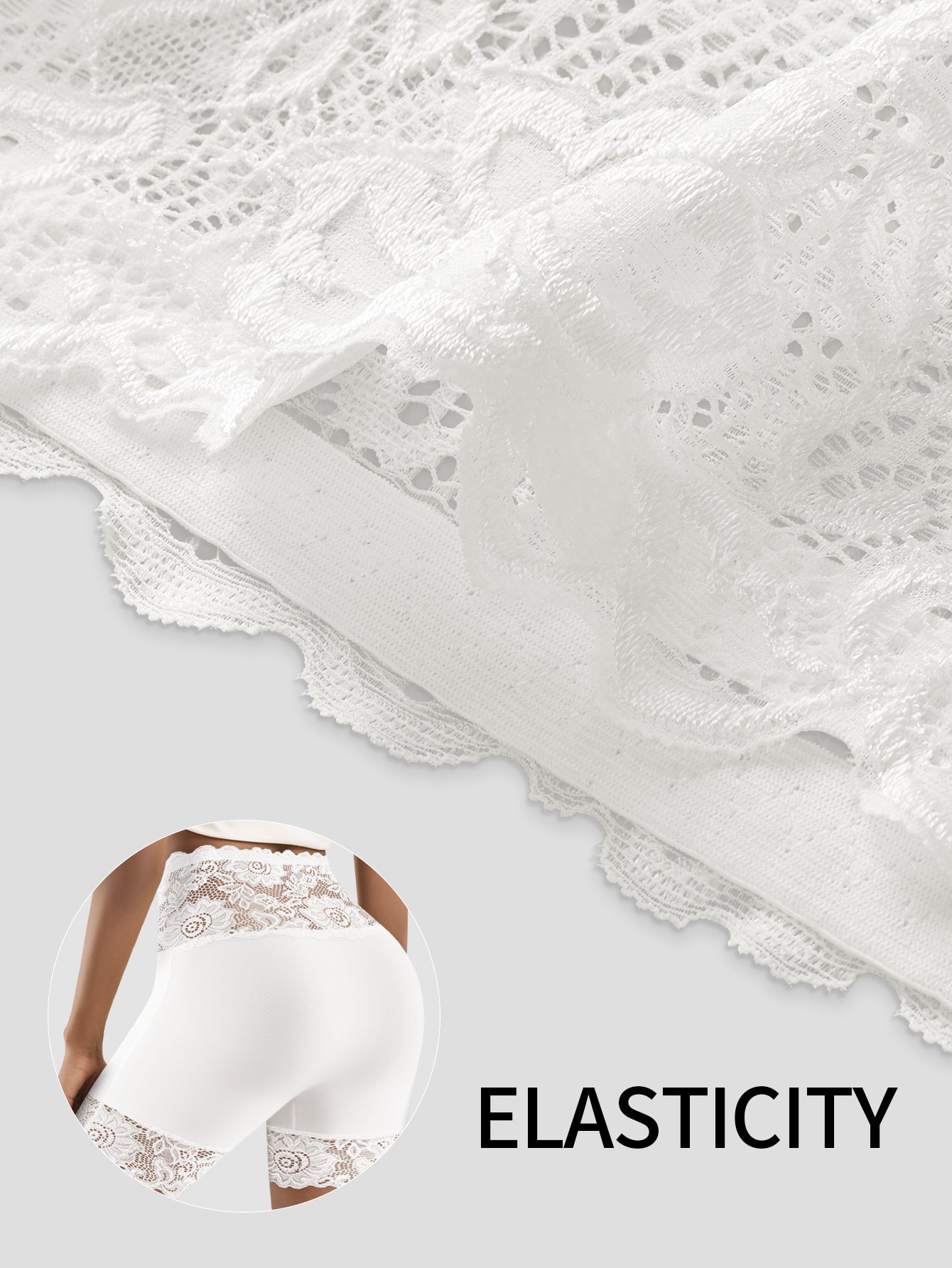 Lot de 3 Culottes Gainantes Taille Haute Dentelle Florale Femme - Blanc