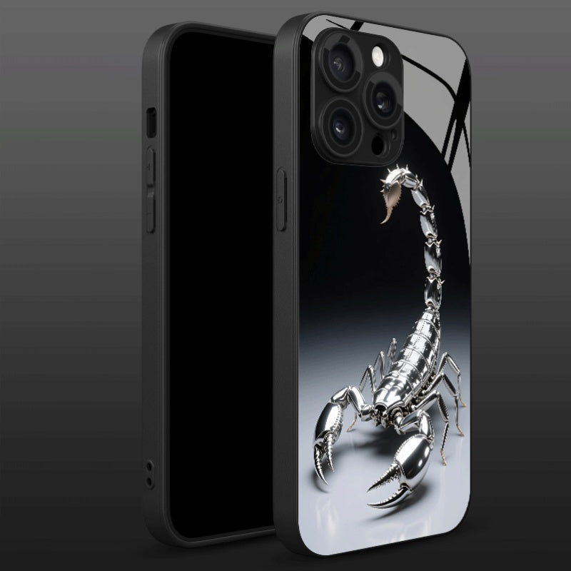 Coque iPhone Verre Trempé Motif Scorpion – Compatible MagSafe, Relief UV, iPhone 11 au 16 Pro Max