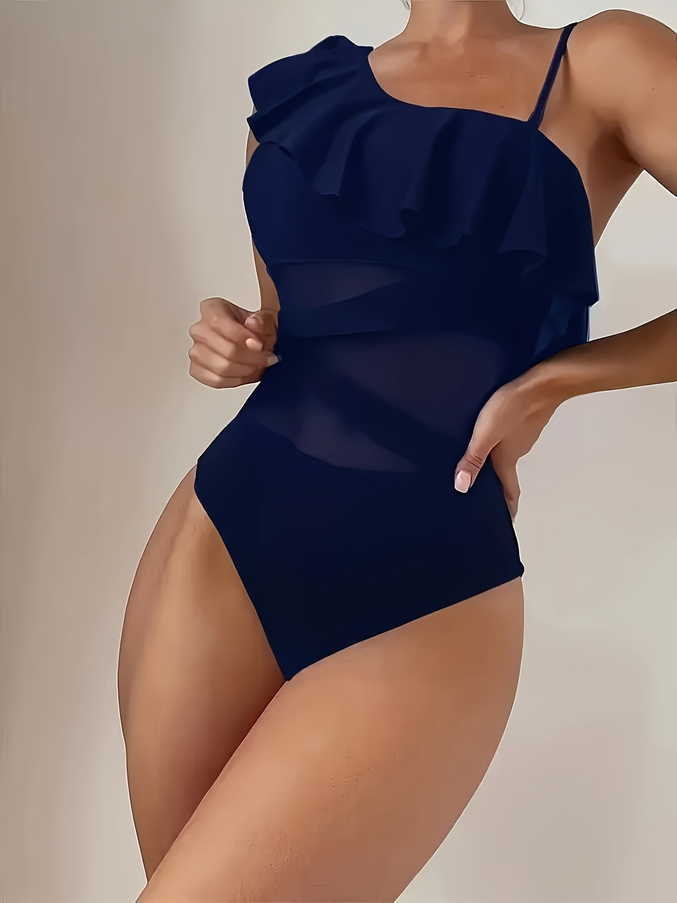 Maillot de Bain Une Pièce Femme – Élégant, Maille Extensible, Une Épaule 👙✨