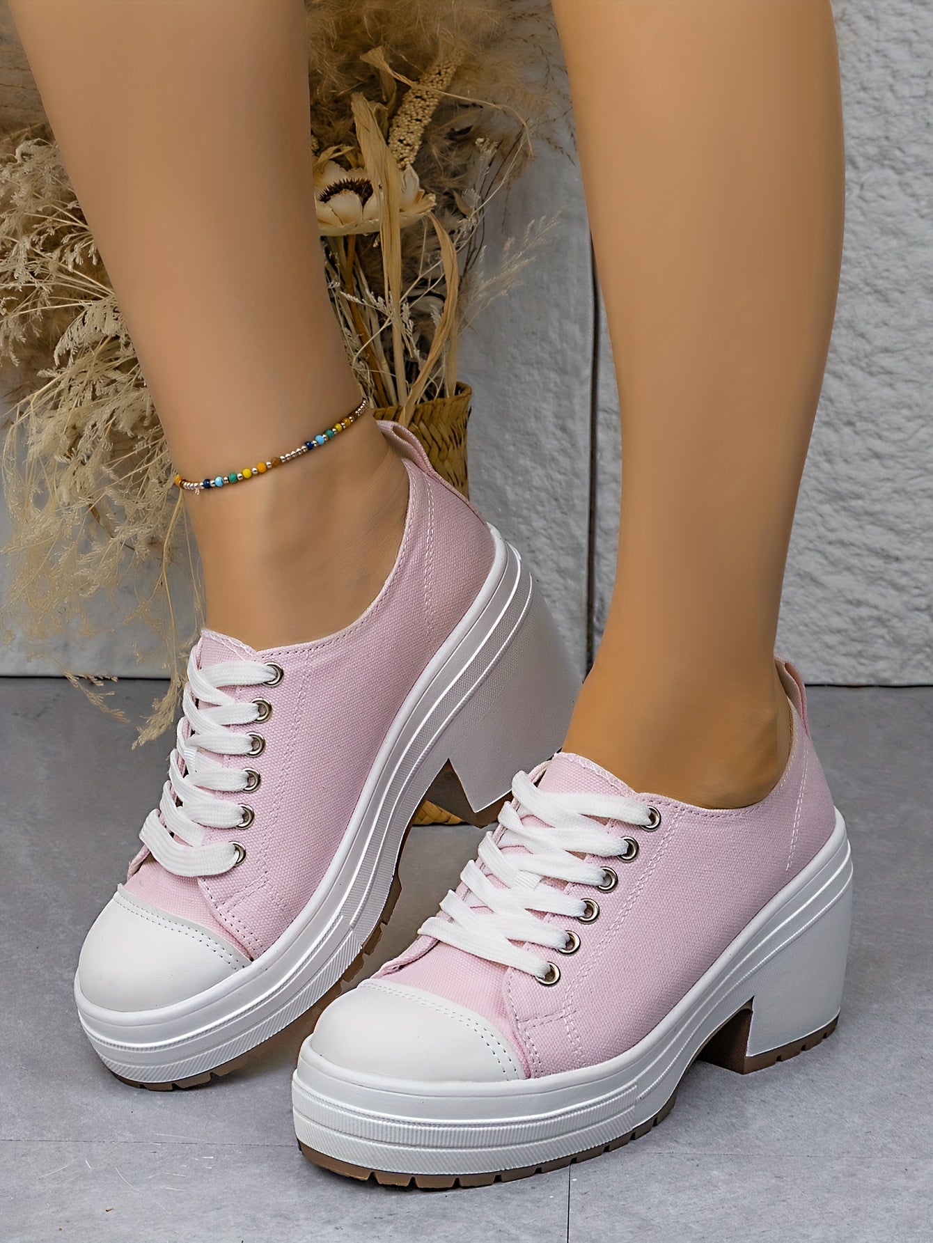 Baskets Femme Mi-Haute Plateforme Lacets - Tissu Semelle PU Style Sport 7 Coloris EU 36-42