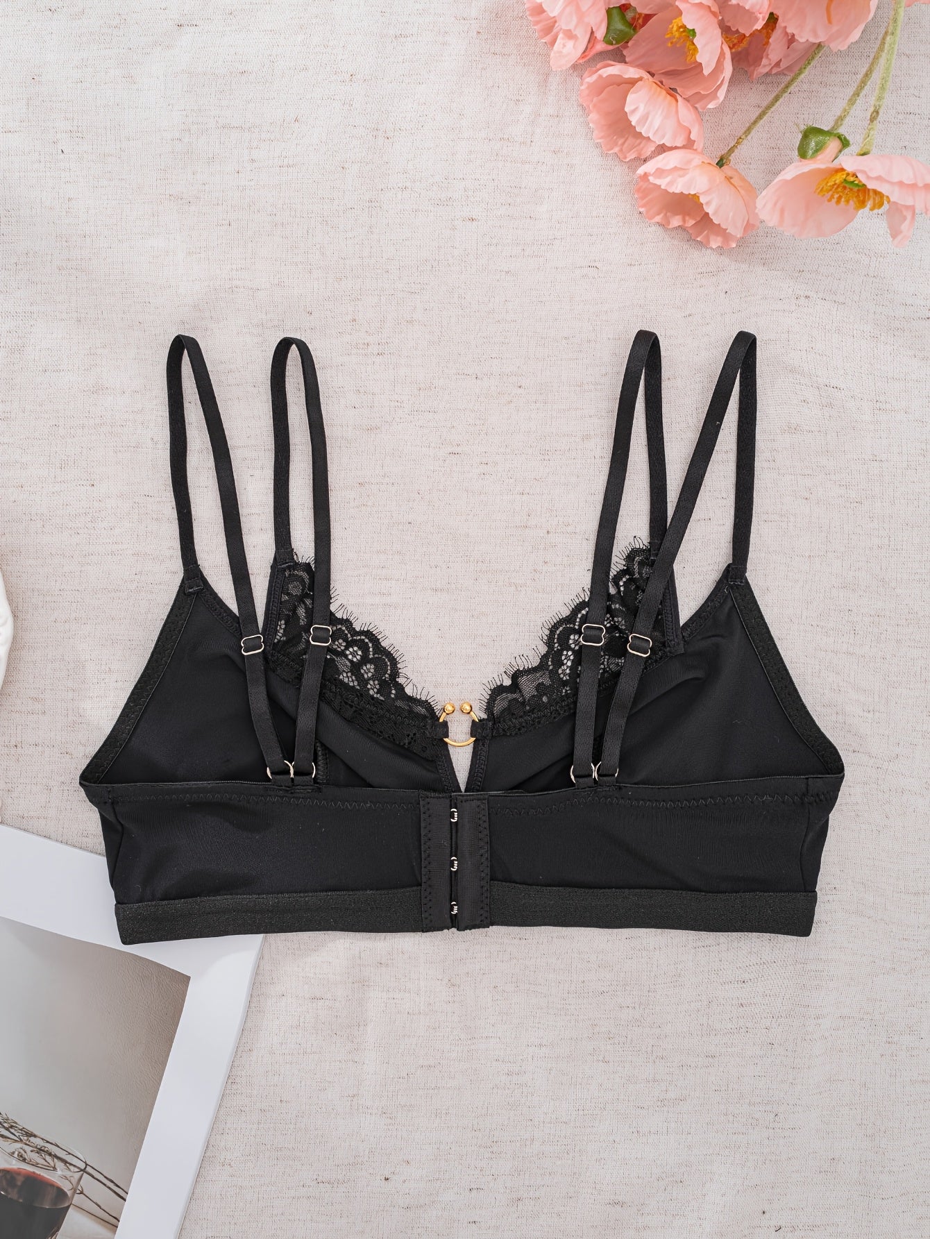 Soutien-Gorge Sans Armatures Femme - Bretelles Fines, Sans Rembourrage, Style Sexy, Noir