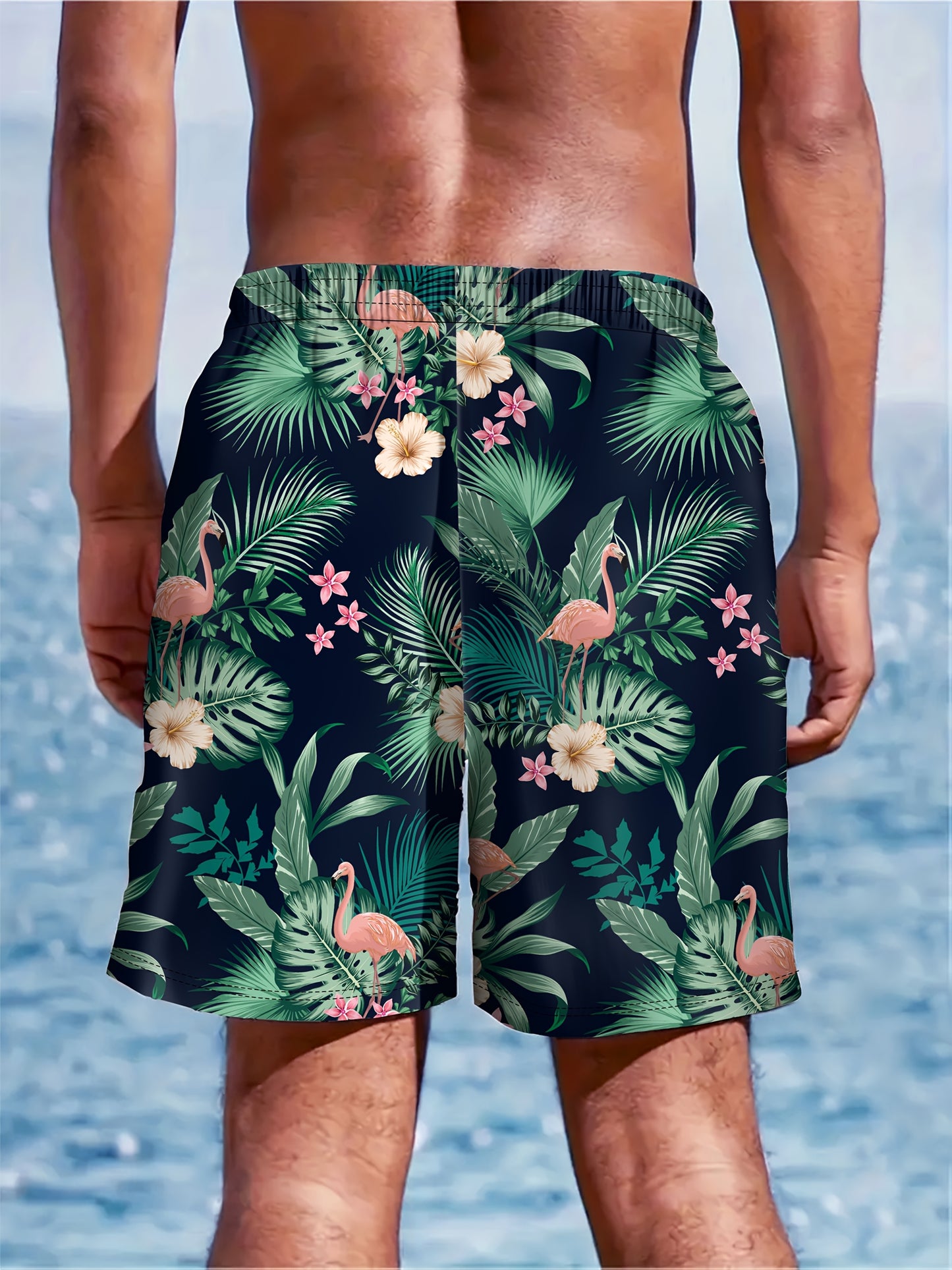 Pantalon de plage homme imprimé tropical avec poches - Coupe standard, style vacances