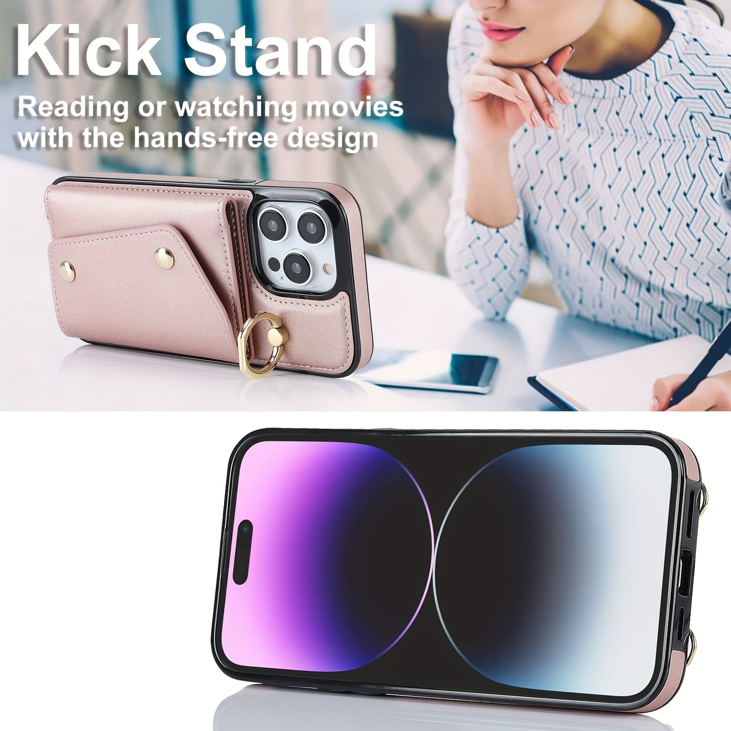 Étui Portefeuille Bandoulière iPhone – Similicuir, Support Intégré, Anti-Choc 📱✨