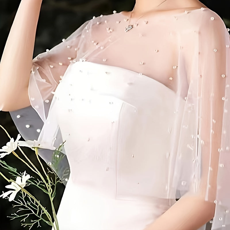 Cape Elegante en Tulle Brode Femme - Blanc, Legere et Fluide, Soiree, Mariage, Occasions Festives