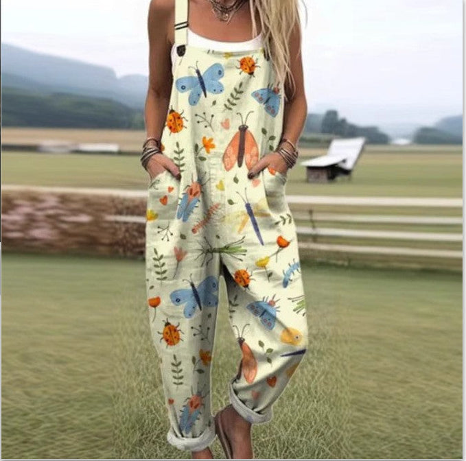 Pantalon a Bretelles Femme Imprime 3D Numerique Lin de Bambou Style Coreen - S a 5XL
