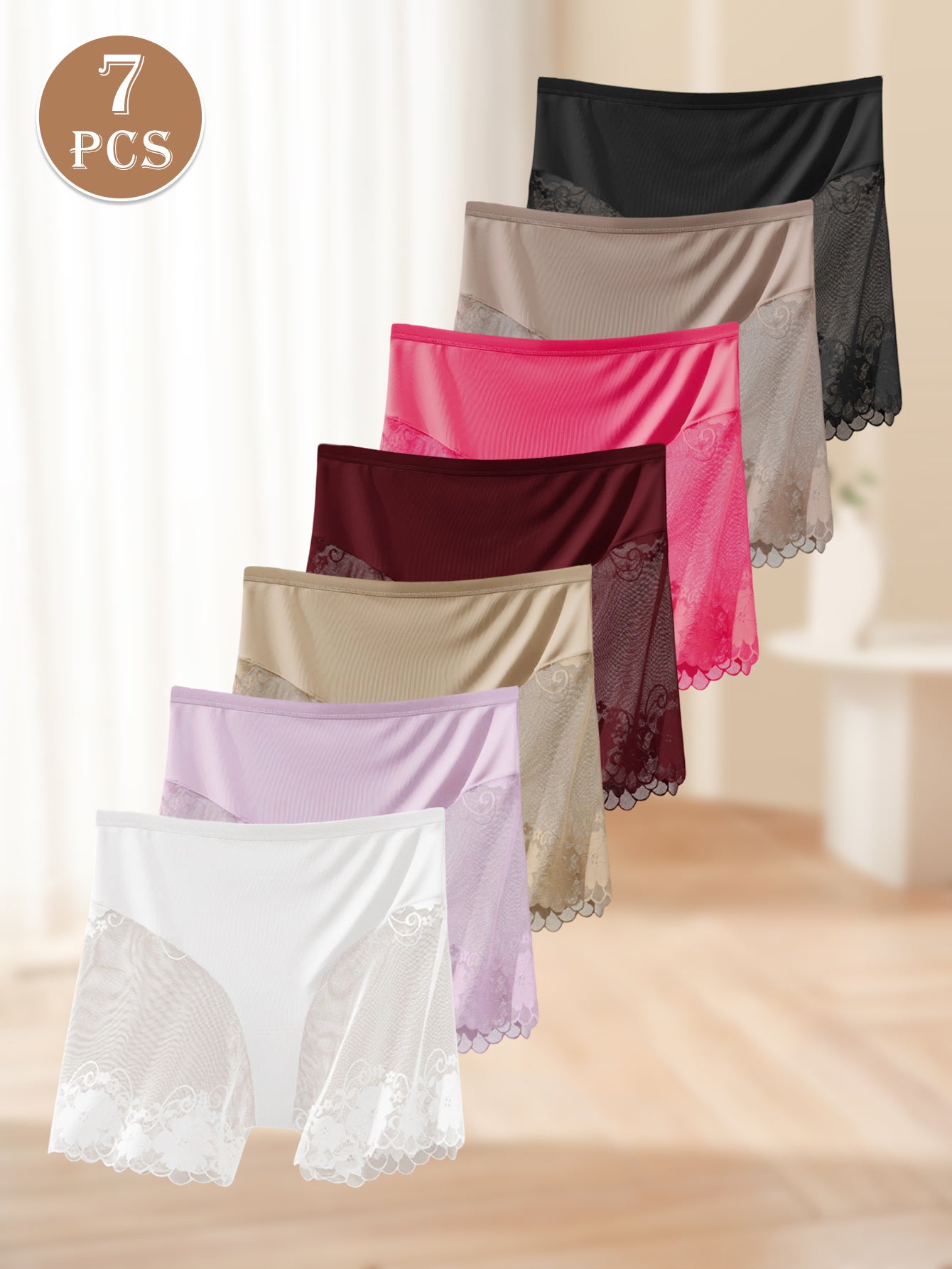 Lot de 7 Culottes Shorty Taille Haute Femme en Maille Jacquard - Sexy & Maintien