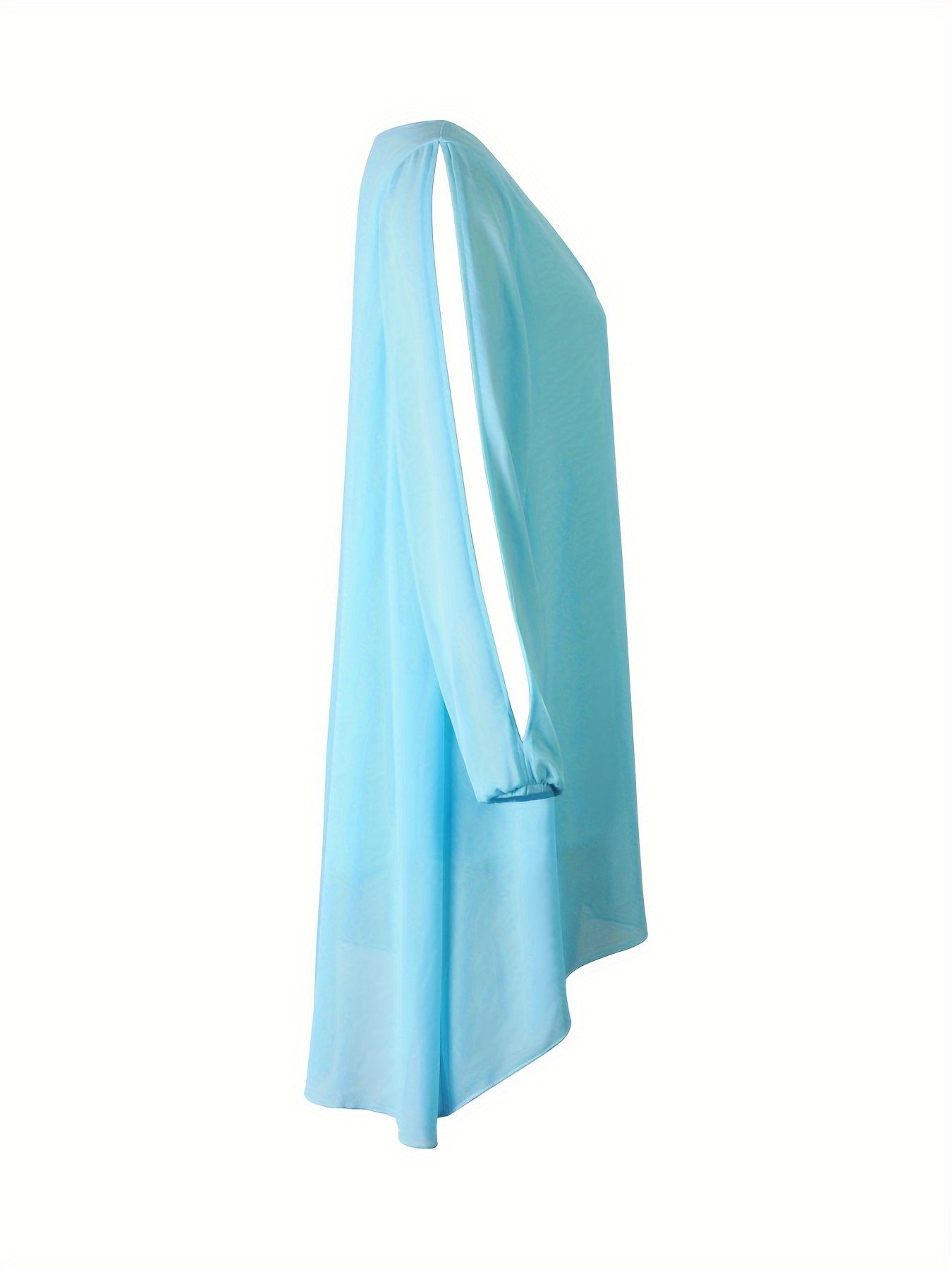 Robe Mousseline Femme — Col en V Profond, Split, Fluide, Bleu, Tailles S-XL